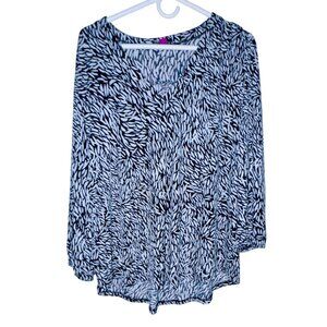 Vince Camuto Black White Abstract Print Blouse Top Xl